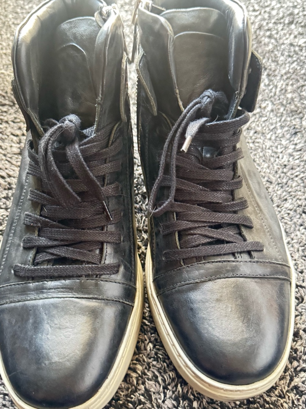 John Varvatos Black Leather High-Top Sneakers with Cream Sole Trim